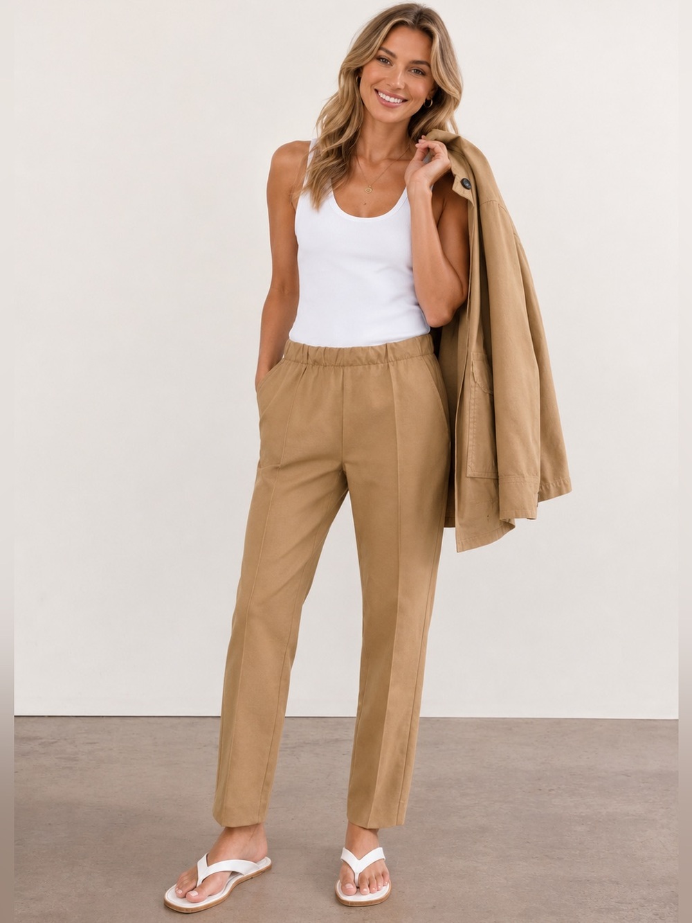 Everlane size XS the dream pant Khaki Straight-Leg Elastic-Waist Pants